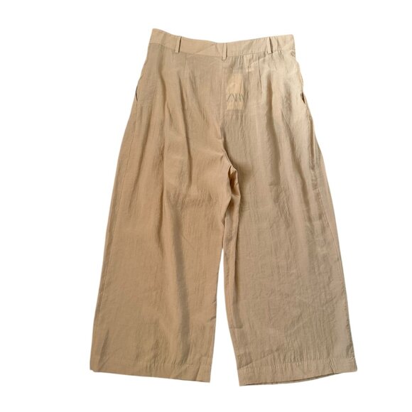 Zara Light Weight Flowy Khaki Wide Leg Pants XL NEW - Picture 2 of 5